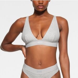 SKIMS Cotton Plunge Bralette Bra Light Heather Grey Size Large NWOT
